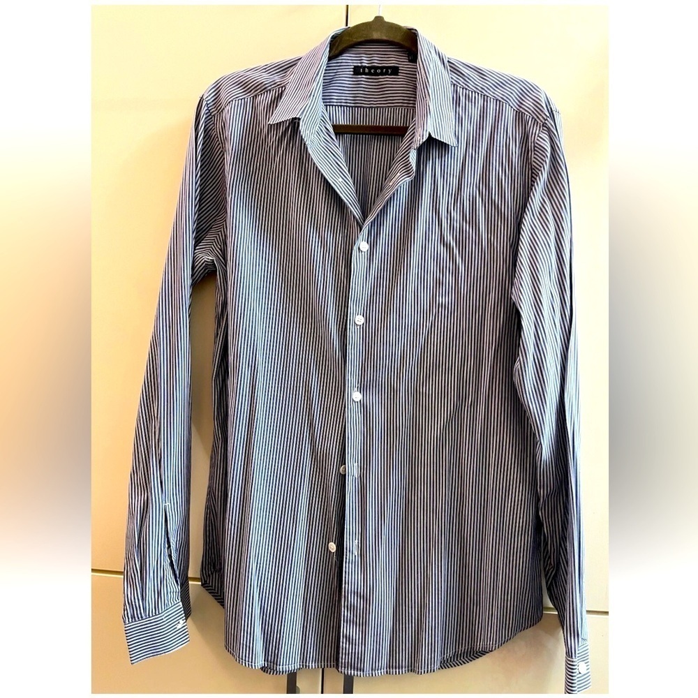 Theory Mens dress Shirt Size M Navy Striped long sleeves button-up Men's